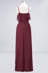 Affordable Spaghetti Straps Burgundy Long Bridesmaid Dress With Bow Sash-27dress